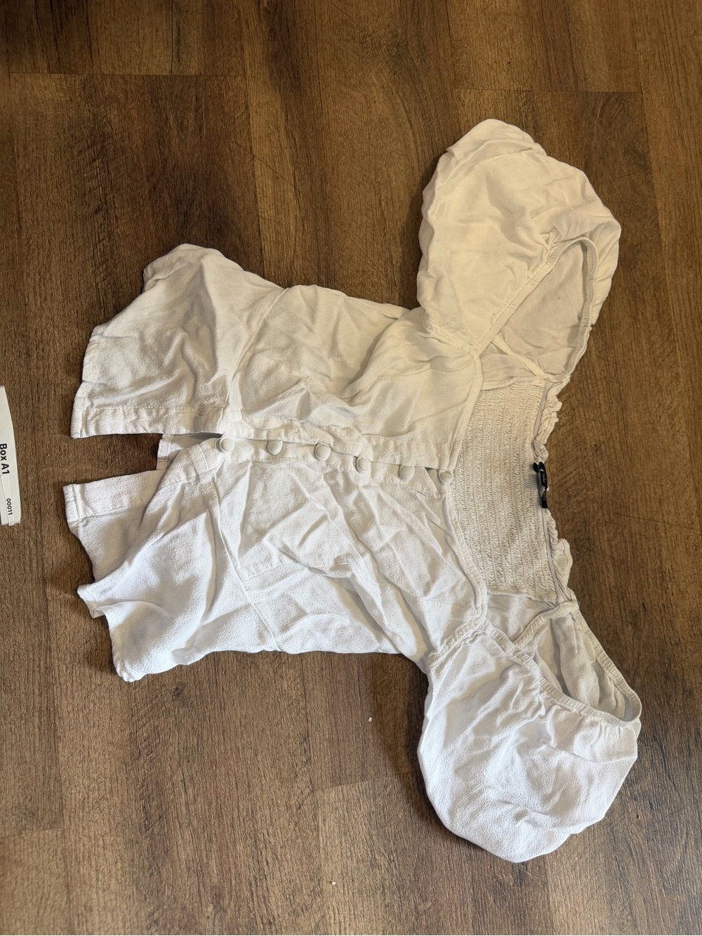Shinestar White Smocked Button Front Puff Sleeve Top